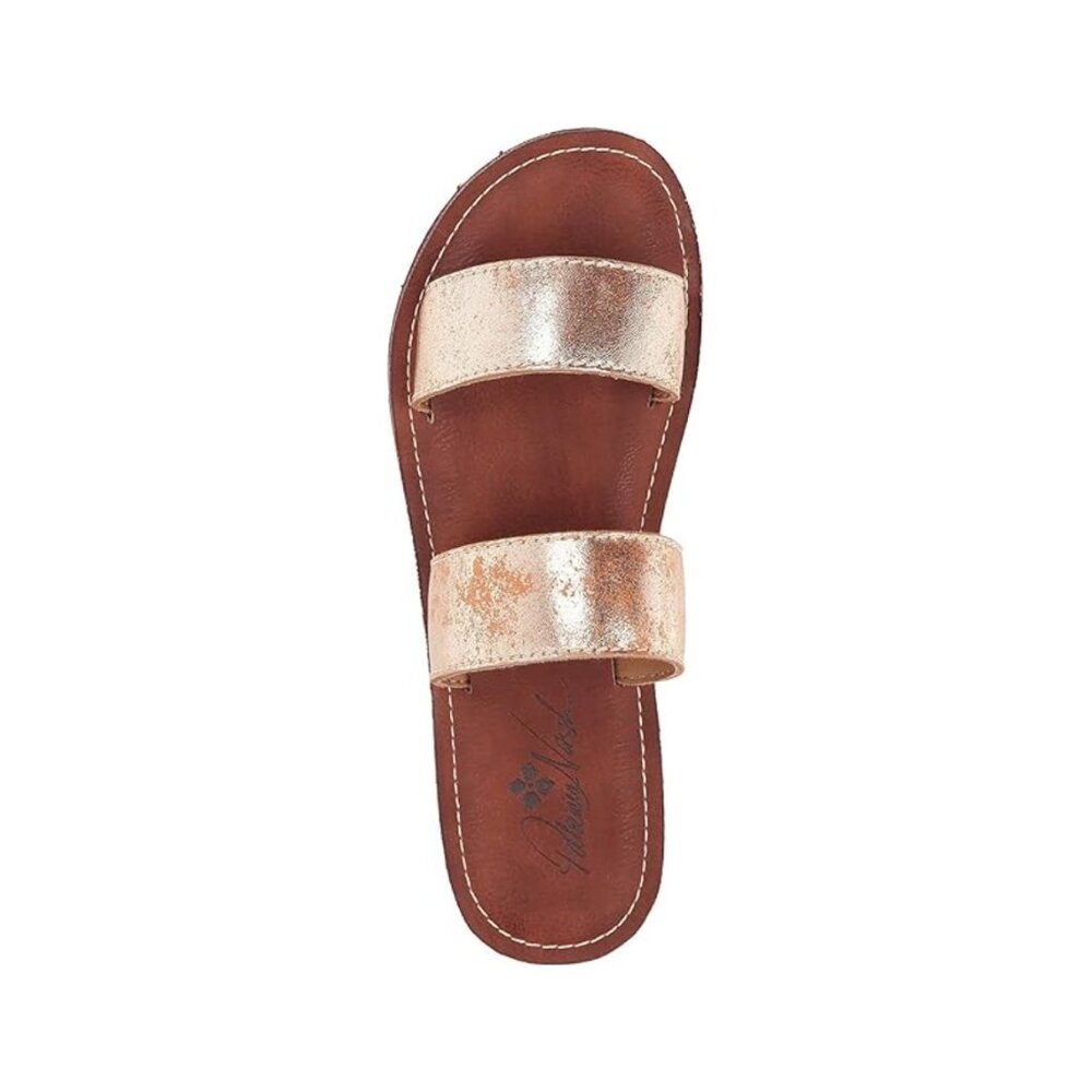 Patricia Nash Leather Open Toe Slide Flair Sandals in Bronze Metallic